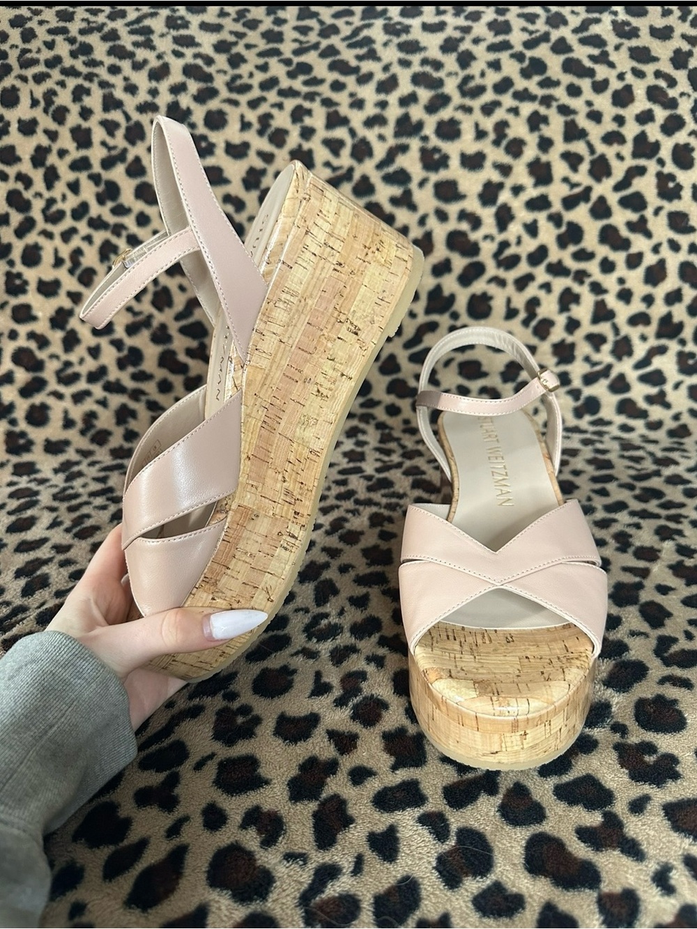 Stuart Weitzman Blush Cork Wedge Sandals - Picture 4 of 5